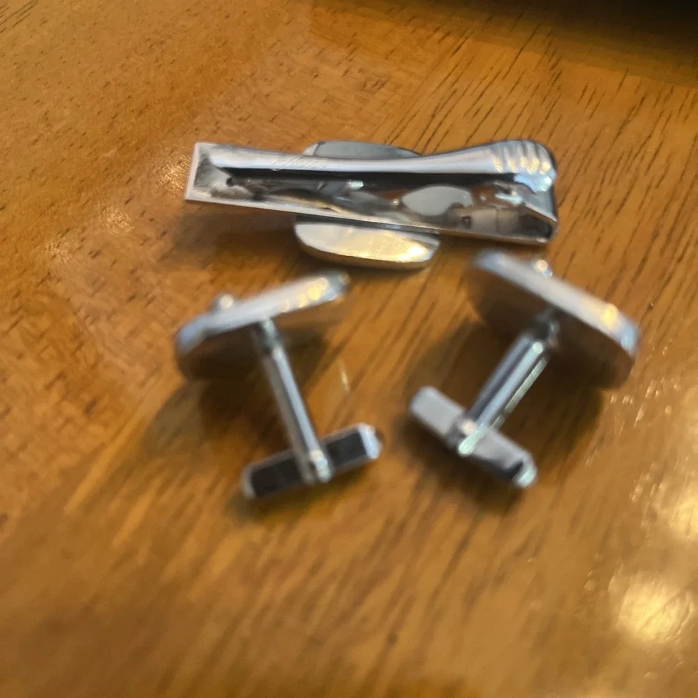 Anson‎ Football Player Cufflinks Tie Clip set with # 7 Silver Tone Mens Vintage